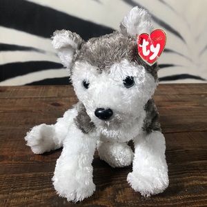 TY Vintage 2001 Gray & White Plush Dog Doll Silk